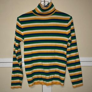 #1579 OSSI Skiwear 100% wool Men’s Medium yellow green blue white turtleneck